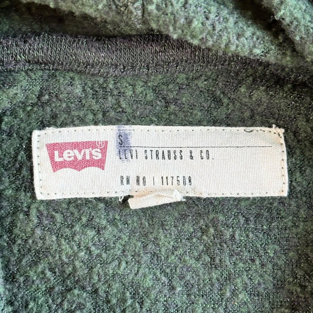 Levi's Mens Polyester Rayon Hoodie Pullover Curved Hem Small Green